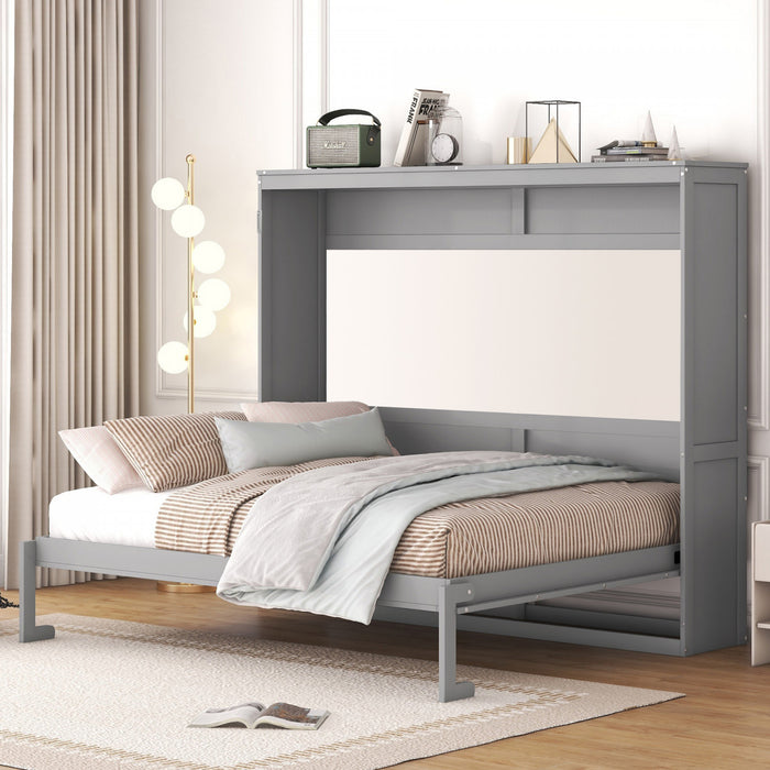 Evelyn Space-Saving Murphy Wall Bed with Foldable Cabinet Design,Queen Size,Grey Queen Bed
