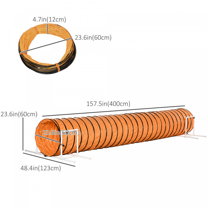 PawHut Dog Tunnel, 13 Foot Long, 24\" Open Pet Agility Equipment with 2 Support Brackets, Carrying Bag, Orange