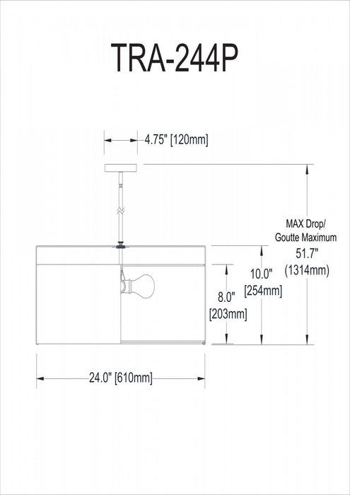 Dainolite Trapezoid 4 Light Pendant Drum Black/White Shade White Fabric Diffuser Black Lamp