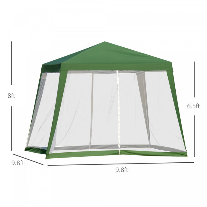 Outsunny 10x10ft Party Tent Canopy With Netting, Patio Screen House Slant Leg Outdoor Gazebo Sun Shade Shelter, Green
