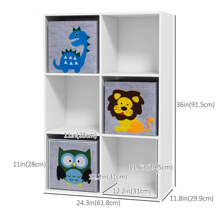 Qaba Kids Bookcase Bookshelf, Toy Storage Organizer, Kids Storage Shelf Cabinet For Children's Room, Playroom, Hallway, With 3 Nonwoven-fabric Drawers For Kids 3+ Years, White