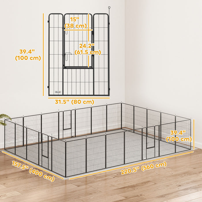 PawHut Dog Playpen, 31.5\"W Heavy-Duty Metal Puppy Play Pen, Pet Exercise Fences for Outside and Indoor, DIY Design with Door for Large Dogs, 24 Panels, 44.5\"H