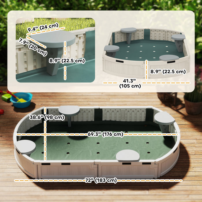 Outsunny Kids Sandbox With Cover, Sandbox Outdoor With Corner Seat, Easy Assembly, Play Sand Station For Backyard, Garden, 72\" X 41.3\" X 8.9\", Cream White