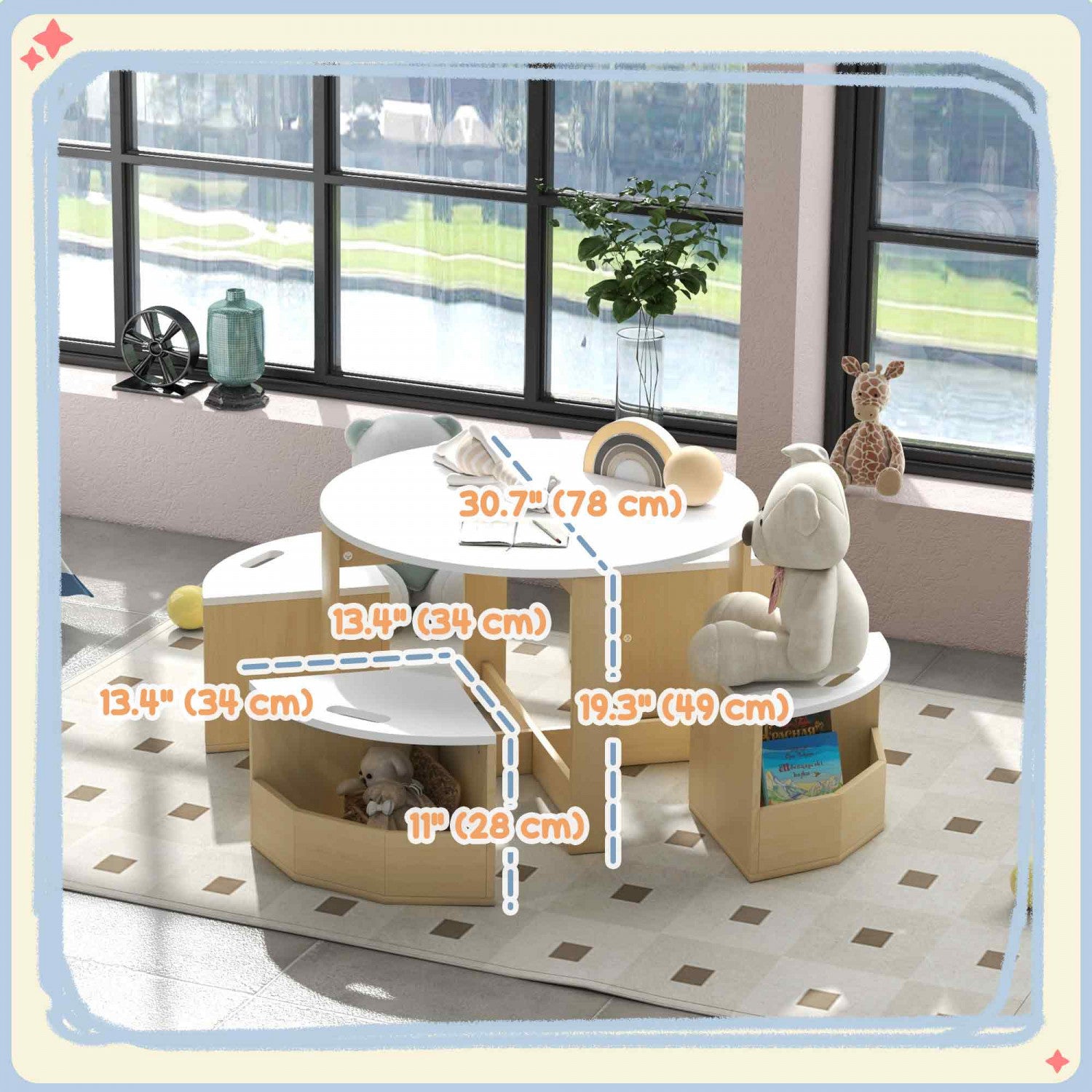 thumbnail image 2 of Qaba 5 Piece Kids Table And Chairs Set, Toddler Table And Chair Set With Built-in Storage, For Nursery, Living Room, Playroom 2 of 9