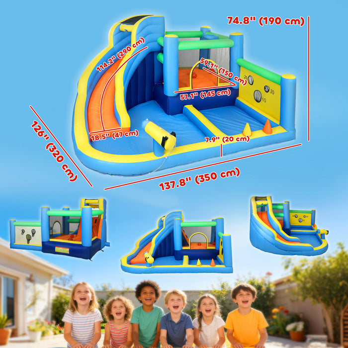 Qaba 8 in 1 Bouncy Castle for Kids, Inflatable Bounce House with Slide, Splash Pool, Climbing Wall, Basketball Hoop, Balls, Ring Toss, Water Cannon, Blower for Indoor Outdoor