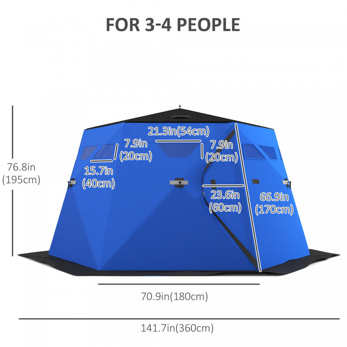 Outsunny 4 Person Ice Fishing Shelter, Pop-up Ice Fishing Tent, Blue