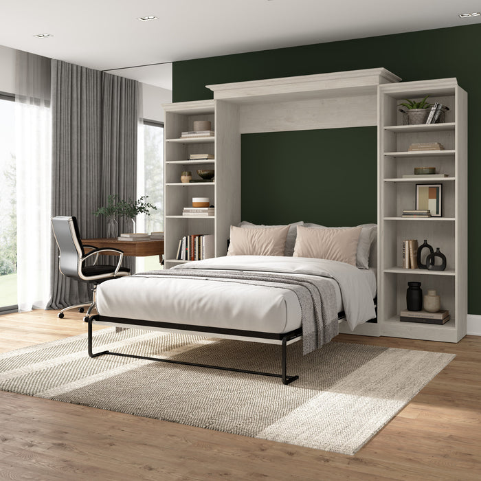 Bestar Versatile Queen Murphy Bed and Two Closet Organizers (115 W) - Linen White Oak