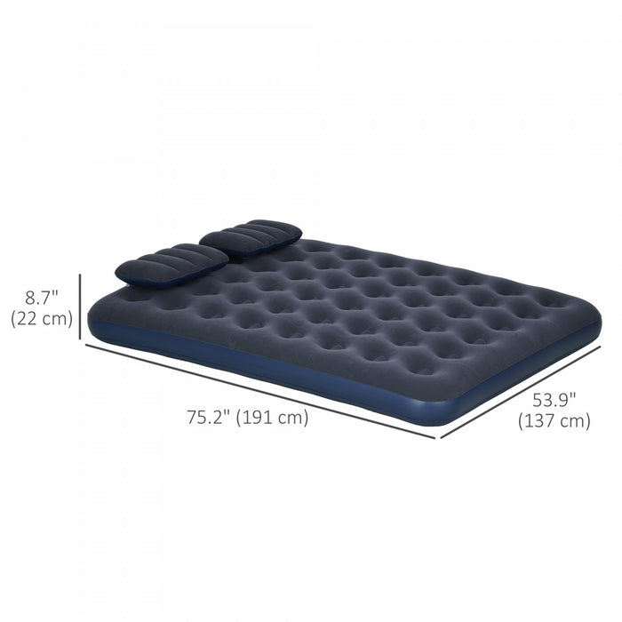 Outsunny Double Air Mattress With 2 Pillows Inflatable Twin Air Bed, Blue