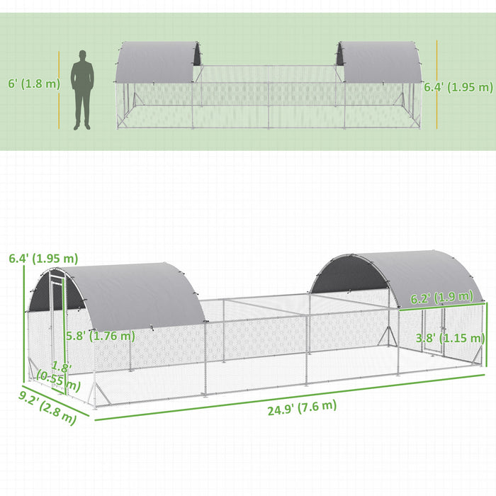 Pawhut Chicken Coop, Outdoor Chicken Run Walk-in Rabbit Cage With Waterpr Waterproof And Anti-uv Cover, Door, For Backyard, 24.9' X 9.2' X 6.4'