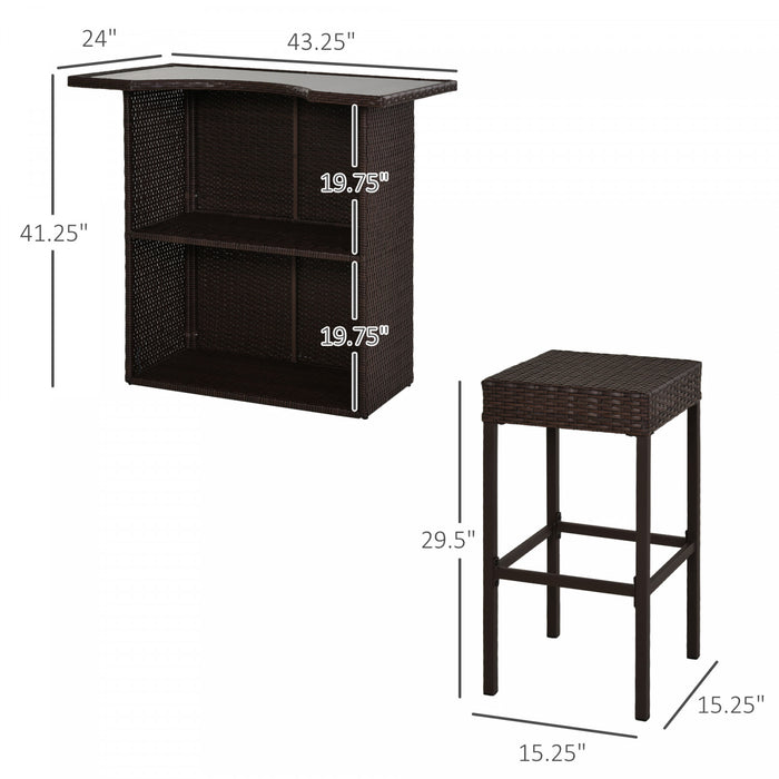 Outsunny 5 Pieces Patio Bar Set, Pe Rattan Table And Chairs, Dark Brown