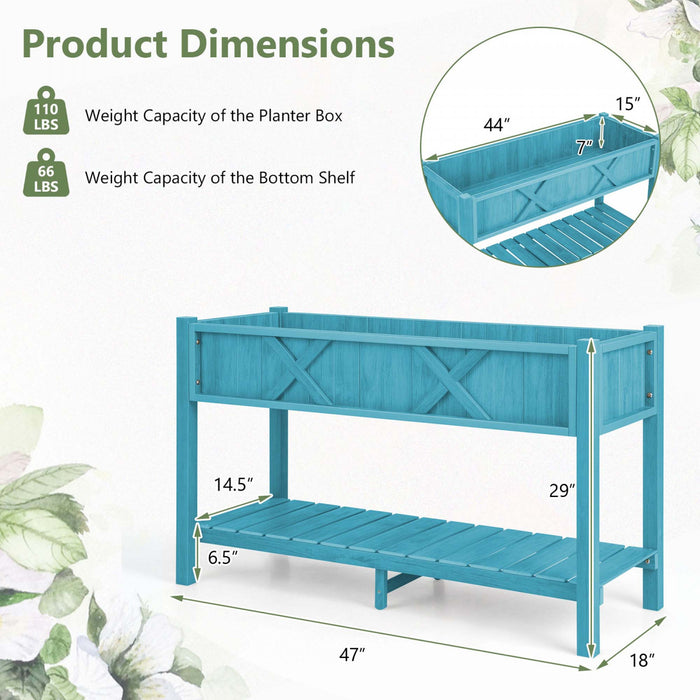 Costway Hips Raised Garden Bed Poly Wood Elevated Planter Box With Legs, Storage Shelf Blue
