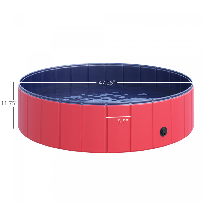 Pawhut Folding Dog Pool Portable Pet Kiddie Swimming Pool, Outdoor/indoor Puppy Bath Tub With Nonslip Bottom For Dogs & Cats, (Φ47\", Red)