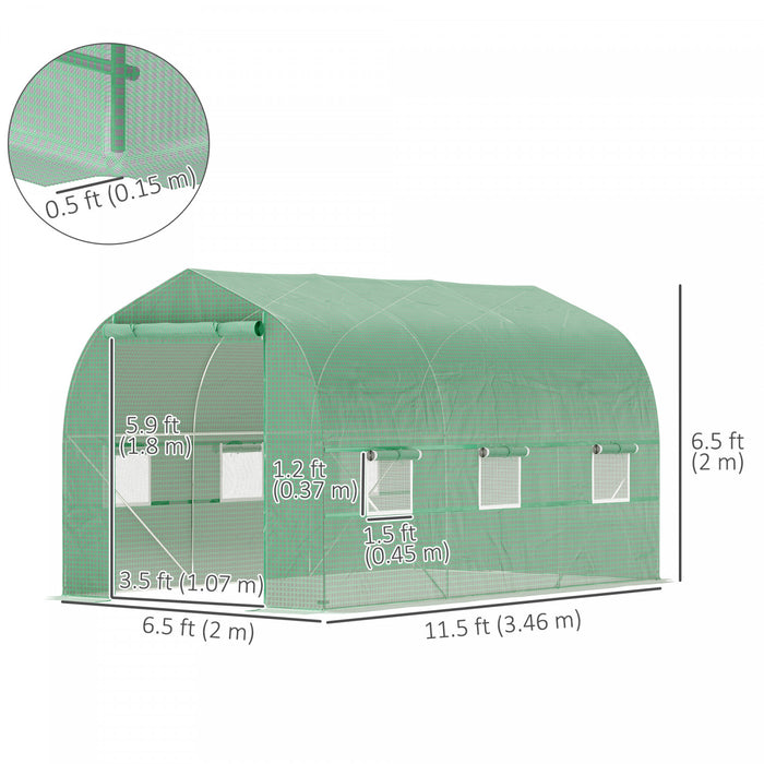 Outsunny 6.6' X 11' X 7' Walk-in Greenhouse Outdoor Plant Tunnel, Green