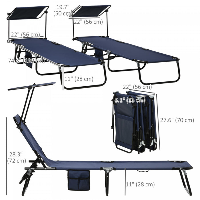 Outsunny 2 Piece Folding Chaise Lounges With Adjustable Backrest, Blue