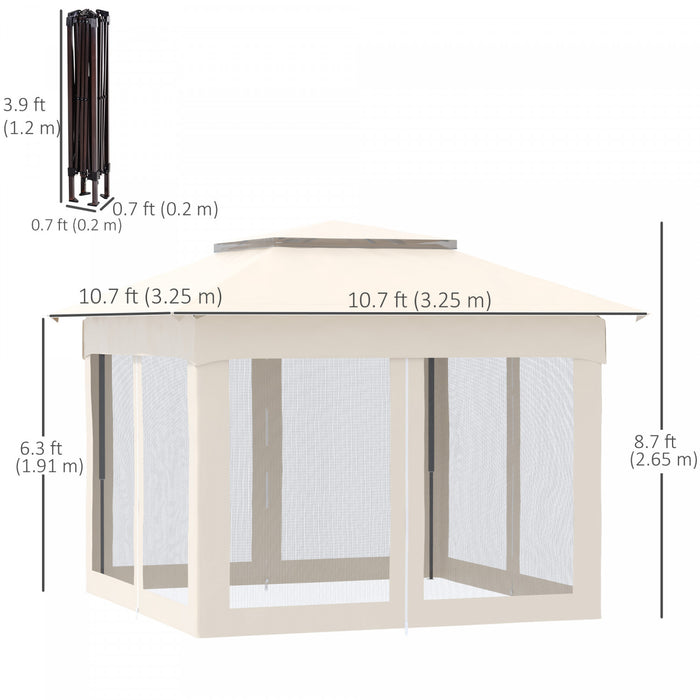11'x11' Pop Up Canopy 2-tier Soft Top Gazebo W/ Mesh Netting, Cream White