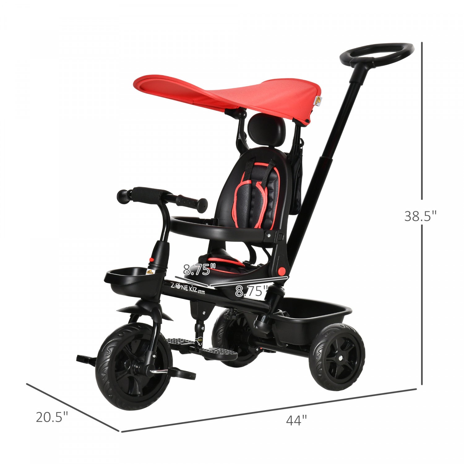 ri1/3 Qaba Kids Tricycle 4 In 1 Trike With Reversible Angle