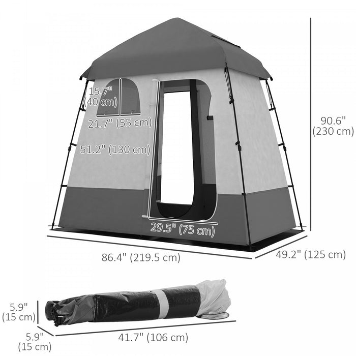 Outsunny Two Room Pop Up Shower Tent W/ Shower Bag, Floor, Carry Bag, Dark Grey