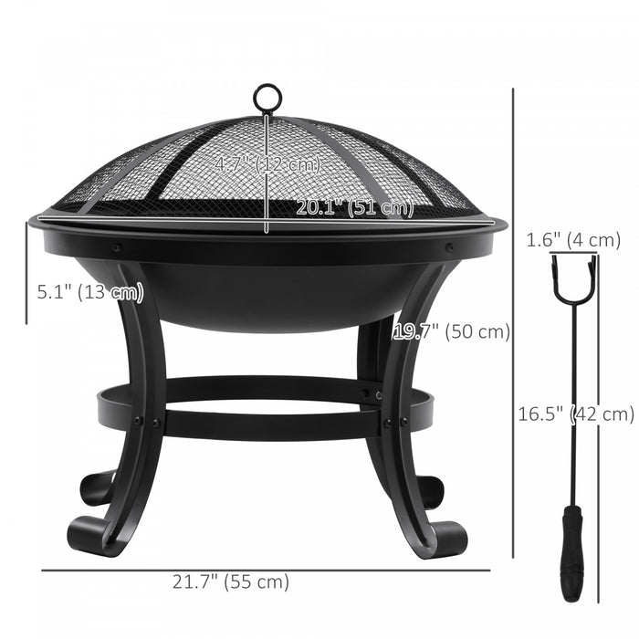 Outsunny Outdoor Fire Pit, Wood Burner With Screen And Poker, Black