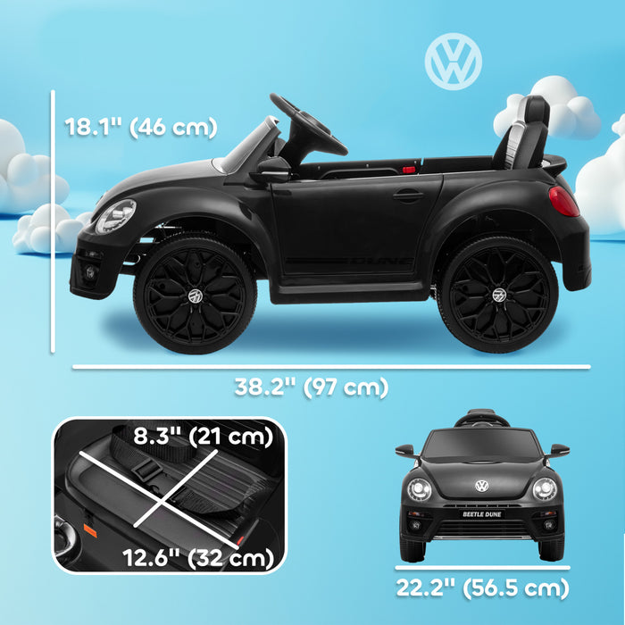 Qaba 12v Electric Car For Kids, Volkswagen Beetle Licensed Battery Powered Ride-On Kids Car With Parent Remote Control, 4 Spring Suspension Wheels, Soft Start, Headlights, Fm Radio, Black
