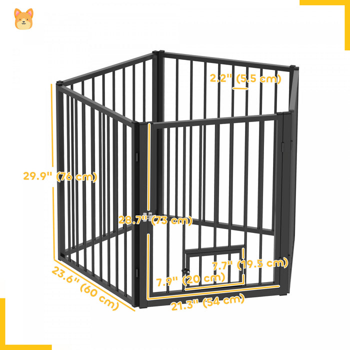 Pawhut Dog Playpen, 30\"h Pet Playpen, 5 Panels Puppy Exercise Pen Heavy Duty With Dog Gate & Cat Door, Indoor Outdoor Foldable Portable Dog Fence For Small & Medium Dogs