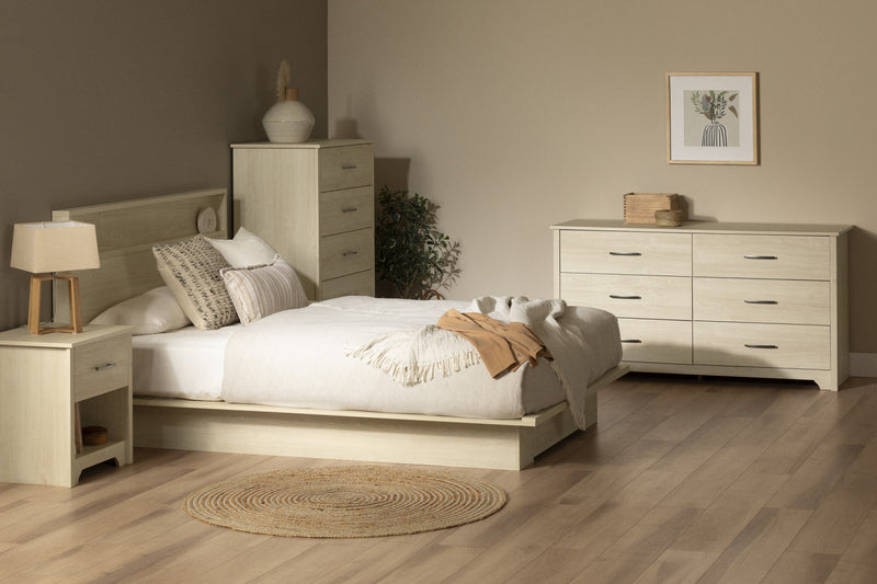 Fusion Headboard With Storage Shelf - Bleached Oak 