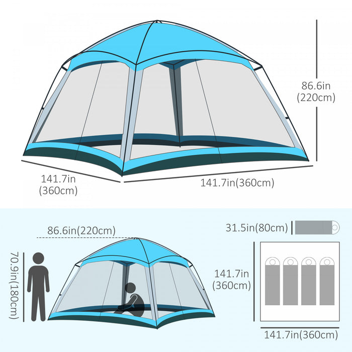 Outsunny Screen House, 8 Person Camping Tent, Dome Tent With Carry Bag And 4 Mesh Walls For Hiking, Easy Set Up
