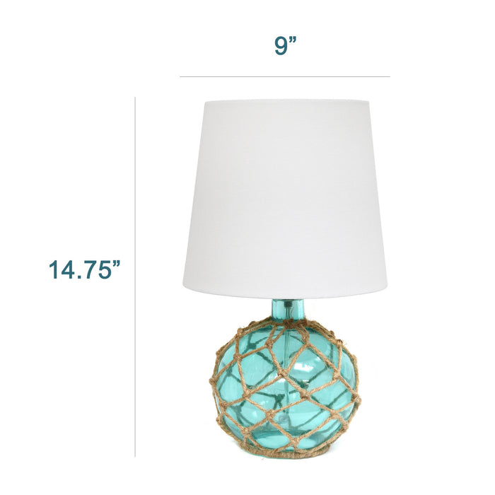 Marelle Netted Jute & Glass Table Lamp, Teal, 14.75\"H