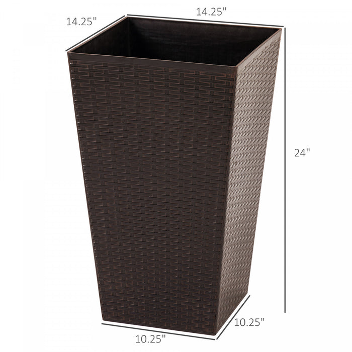 Outsunny Set Of 3 Tall Planters With Drainage Hole, Outdoor & Indoor Flower Pot Set For Front Door, Entryway, Patio And Deck, Brown