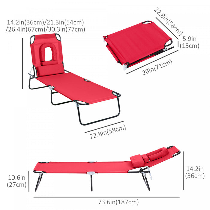 Outsunny Adjustable Outdoor Lounge Chair, Red