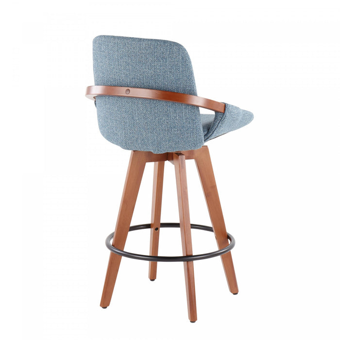 LumiSource Cosmo Fabric Mid-Century Counter-Height Stool - Walnut/Blue