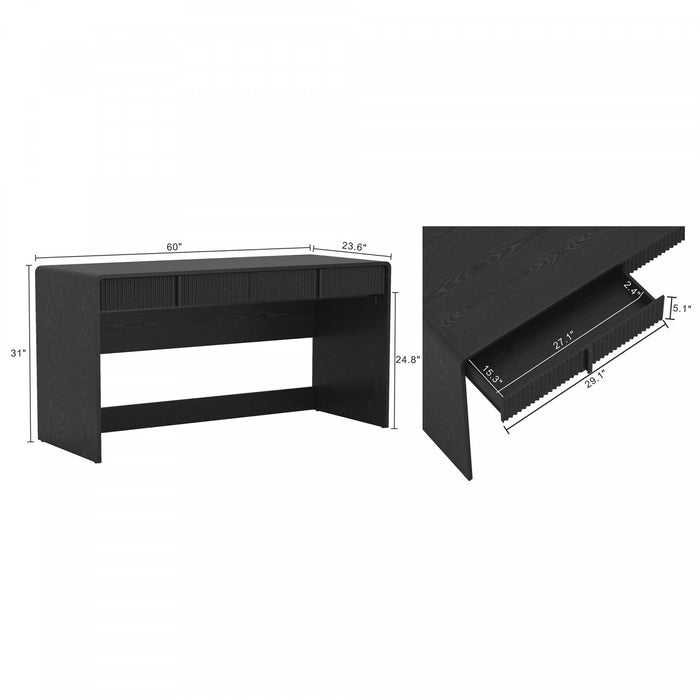Novara Contemporary 60\" Writing Desk in Black (2-Drawer)