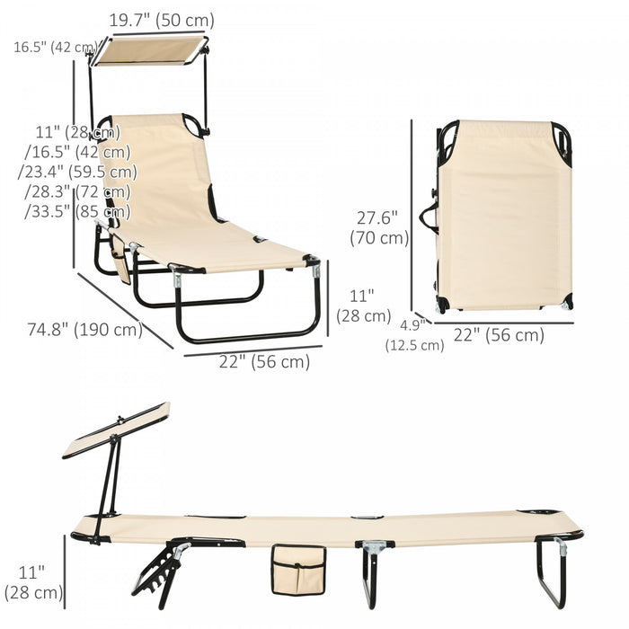 Outsunny 2 Piece Folding Chaise Lounges With Adjustable Backrest, Tan