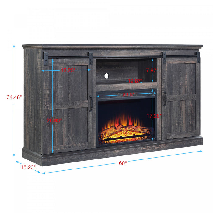 Myrtle Modern Farmhouse 2-Piece Electric Fireplace in Black and Antique Brown