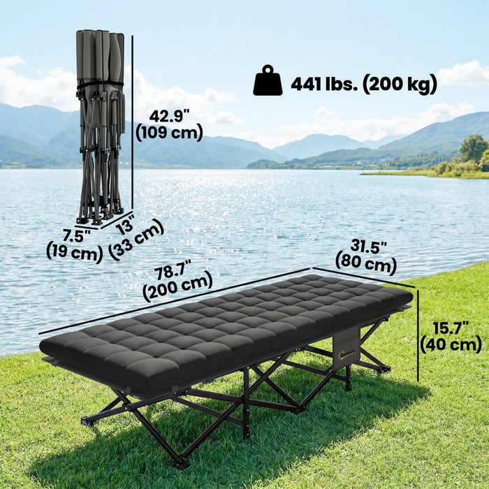 Outsunny Camping Cot with Pad, 32\" Extra Wide Folding Cots, Black