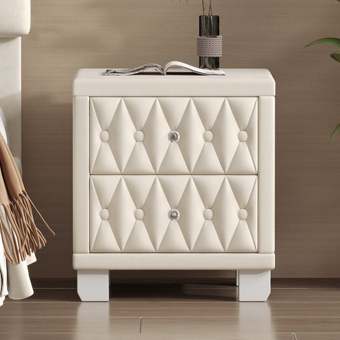 Sophia Elegant Velvet Nightstand with Drawers and Button-Tufted Design,Beige