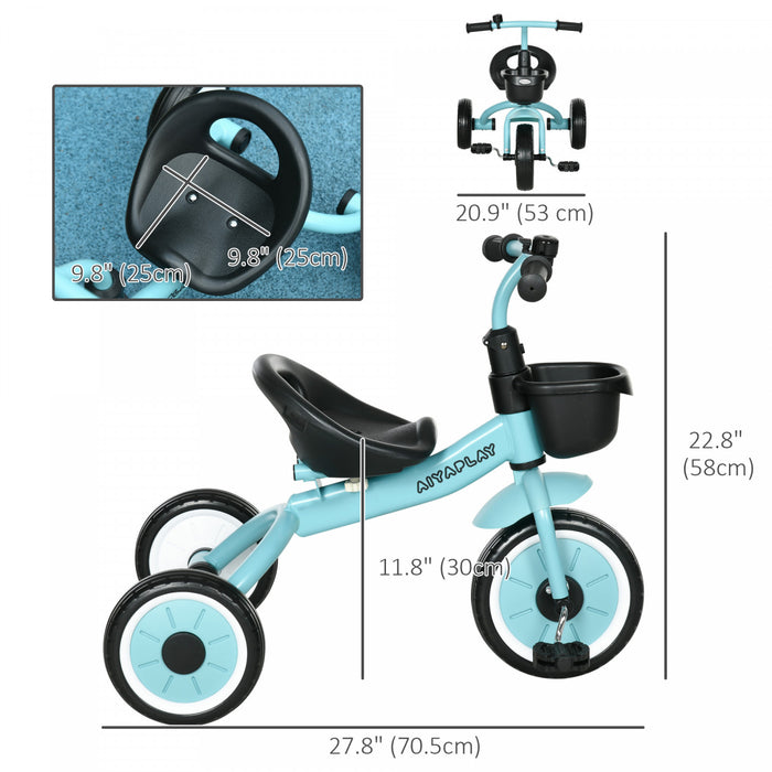Qaba Tricycle For Toddler 2-5 Year Old Girls And Boys, Toddler Bike With Adjustable Seat, Basket, Bell, Blue