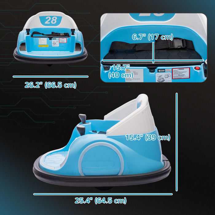 Qaba 12v Bumper Car For Toddlers, Electric Powered Ride-On Car With 360 Degree Spin, Remote Control, Led Lights Music Horn, For Ages 1.5-5 Years Old, Light Blue