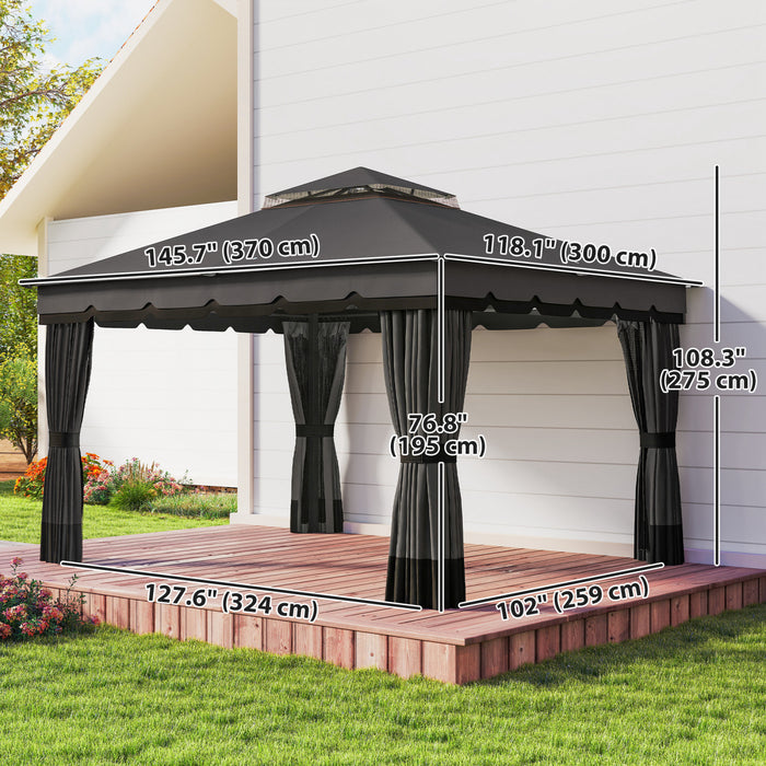 Outsunny 10' x 12' Double Roof Outdoor Gazebo with Netting & Curtains
