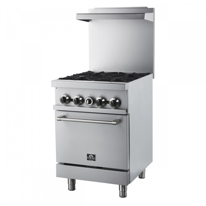 FORNO Commerciale 24 Inch Stainless Steel Gas Range, 4 Burners, 120,000 BTU Total - FCMGR0093-24