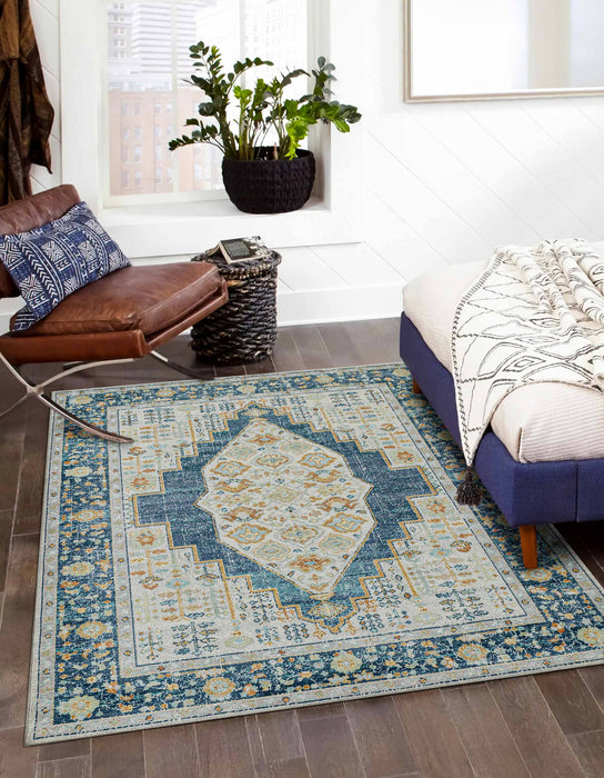 Kinsley Traditional 9'3\" x 11'10\" Area Rug in Blue Indoor Area Rug