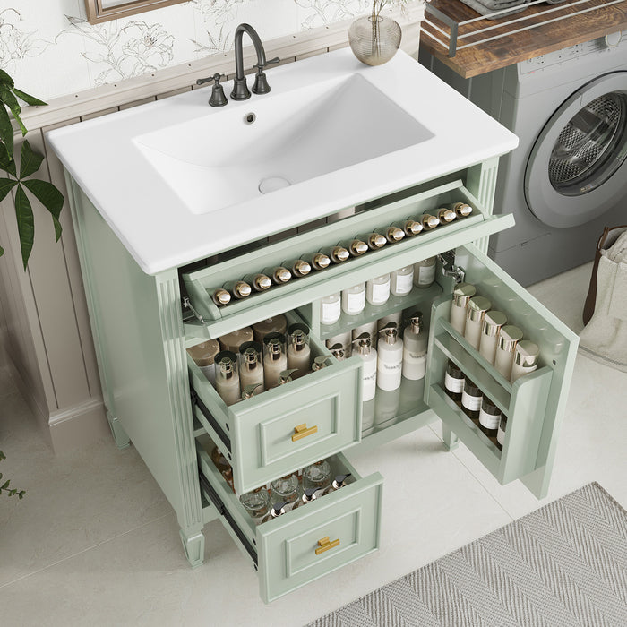 Olivia 30\" Bathroom Vanity with Ceramic Sink and Solid Rubberwood, Green