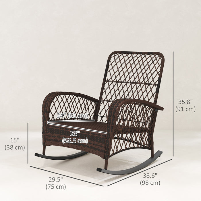 Outsunny 2 Pcs Rattan Rocking Chair With Soft Cushion For Garden, Grey