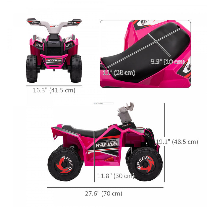 Aosom 6v Kids Atv Quad, Battery Powered Ride-On Electric Vehicle For Kids With Wear-resistant Wheels, For Boys And Girls Aged 18-36 Months, Pink
