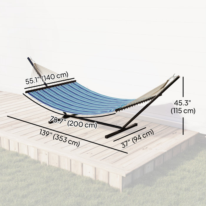 Outsunny Hammock with Stand Heavy Duty 139\", Blue and White