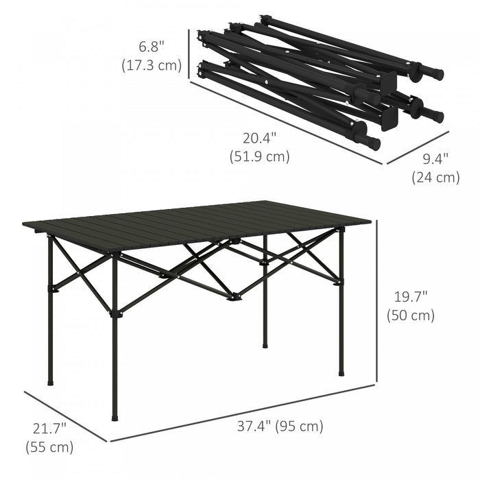 Outsunny Folding Camping Table With Roll Up Top And Carry Bag, Black