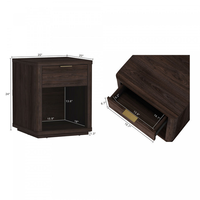 Evelyn Modern 20\" Nightstand in Brown (1-Drawer) - Set of 2