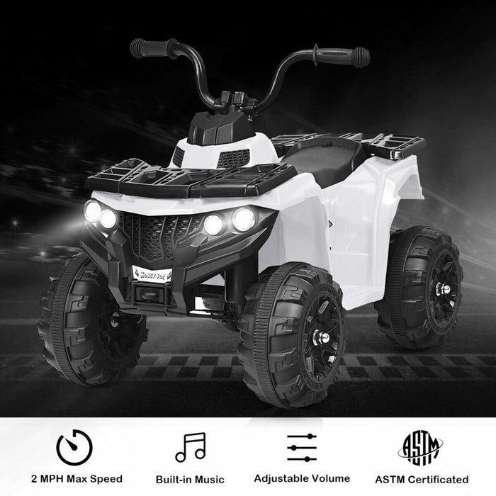 6v Battery Powered Kids Ride On Atv 4-wheeler Quad W/ Mp3 & Led Headlight White