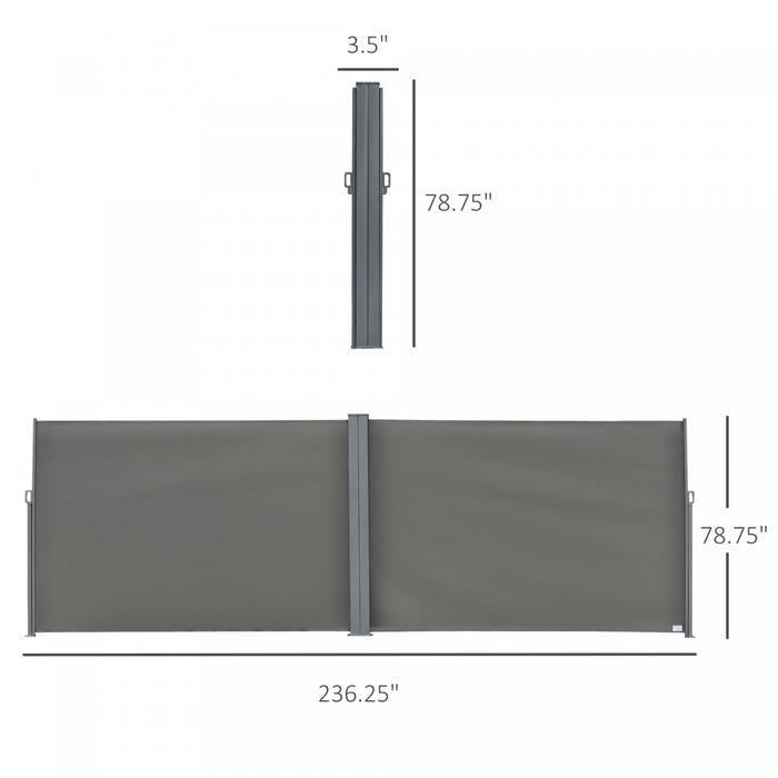 Outsunny Patio Retractable Double Side Awning, Folding Privacy Screen Fence, Privacy Wall Corner Divider, Garden Outdoor Sun Shade Wind Screen, Indoor Room Divider, Grey