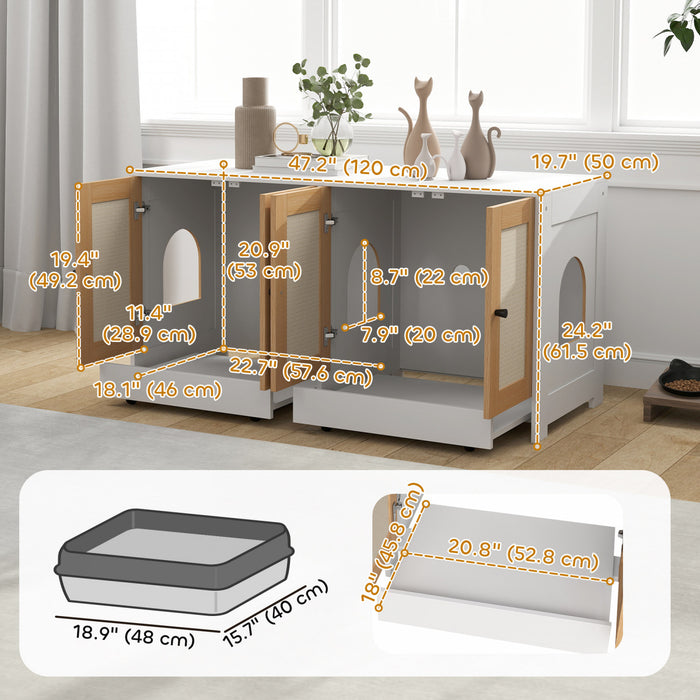 Pawhut Cat Litter Box Enclosure, Hidden Litter Box Furniture With Pull-out Tray, Indoor Cat Washroom With 2 Storage Cabinet, Scratching Mat, Oak