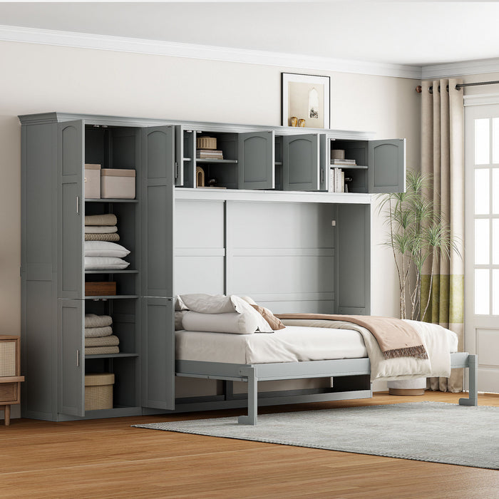 Eileen Space-saving Murphy Wall Bed With Cabinets, Queen Size, Grey
